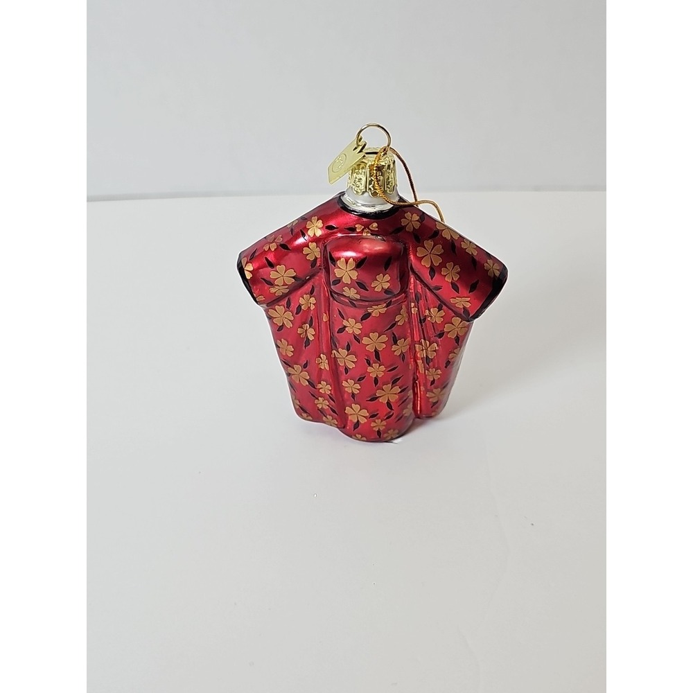 Rare Kimono Japanese Floral‎ Red Glass Blown Hand Crafted Christmas Ornament